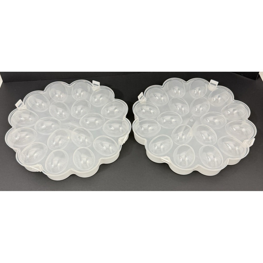 Deviled Egg Trays with Snap on Lids Holds 18 Eggs Each Lot of 2 Trays